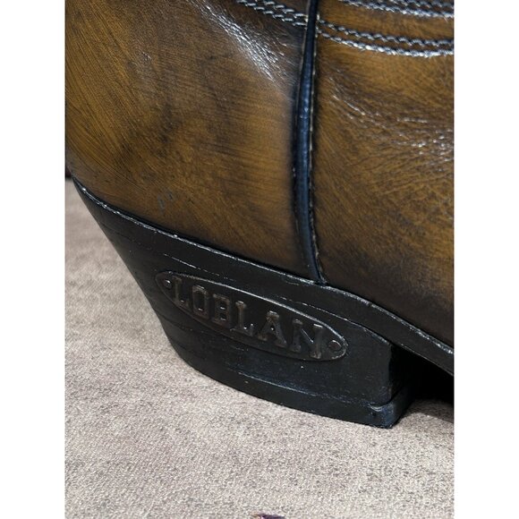 Vintage Loblan Cowboy Boots Men’s Size 9.5 – Tan Leather Harness Western Boots - Picture 5 of 16